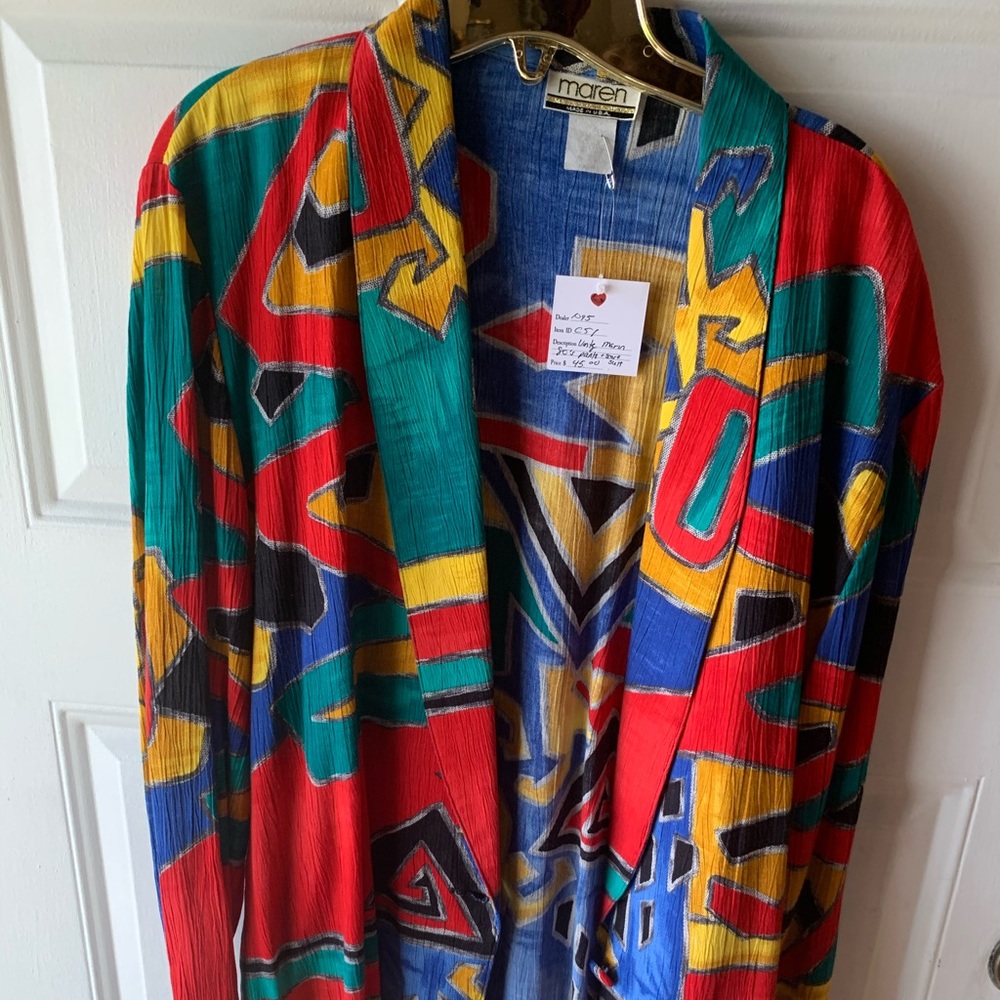 Vintage 80s Maren multicolor over coat with belt
